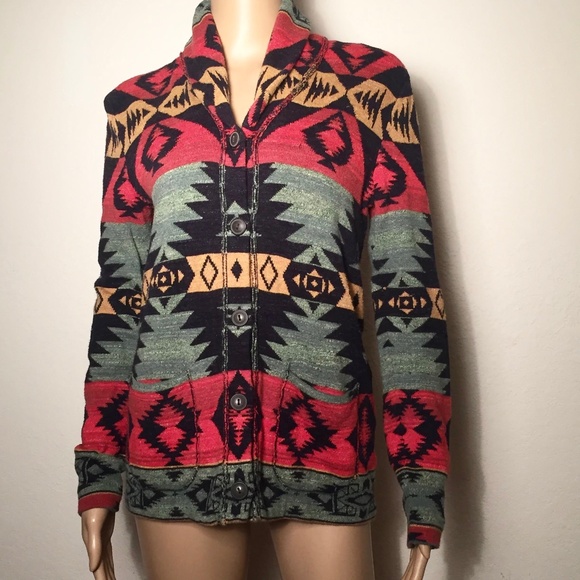 Vintage 90’s  Denim & Supply Ralph Lauren Southwestern Aztec Print Cardigan SZ M - Picture 1 of 5